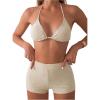 imageSOLY HUX Womens Halter Bikini Set 2 Piece Swimsuits Triangle Top with Shorts Bathing SuitsSolid Beige