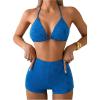 imageSOLY HUX Womens Halter Bikini Set 2 Piece Swimsuits Triangle Top with Shorts Bathing SuitsSolid Blue