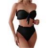 imageSOLY HUX Womens Ruffle Strapless Bikini Set 2 Piece Bandeau Swimsuit High Waist Bathing SuitsPlain Black