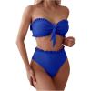 imageSOLY HUX Womens Ruffle Strapless Bikini Set 2 Piece Bandeau Swimsuit High Waist Bathing SuitsPlain Blue