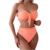 imageSOLY HUX Womens Ruffle Strapless Bikini Set 2 Piece Bandeau Swimsuit High Waist Bathing SuitsPlain Orange