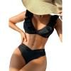 imageSOLY HUX Womens Ruffle Trim V Neck Bikini Sets Two Piece Swimsuit Bathing SuitsSolid Black