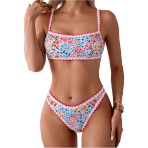 imageSOLY HUX Bathing Suit for Women Two Piece Floral Print Tie Back Swimsuit Bikini SetsMulticoloured Floral