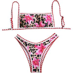 imageSOLY HUX Bathing Suit for Women Two Piece Floral Print Tie Back Swimsuit Bikini SetsMulticoloured Leopard