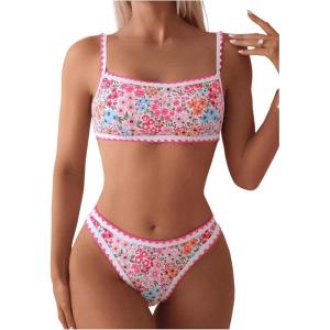 imageSOLY HUX Bathing Suit for Women Two Piece Floral Print Tie Back Swimsuit Bikini SetsPink Floral