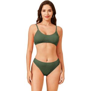 imageSOLY HUX Bikini Sets for Women Solid Textured Bikini Bathing Suits 2 Piece SwimsuitPure Army Green