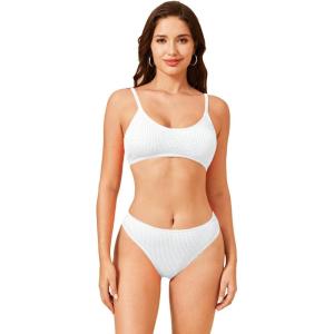 imageSOLY HUX Bikini Sets for Women Solid Textured Bikini Bathing Suits 2 Piece SwimsuitPure White