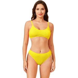 imageSOLY HUX Bikini Sets for Women Solid Textured Bikini Bathing Suits 2 Piece SwimsuitPure Yellow