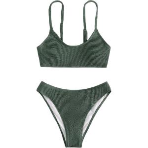 imageSOLY HUX Bikini Sets for Women Solid Textured Bikini Bathing Suits 2 Piece SwimsuitSolid Army Green