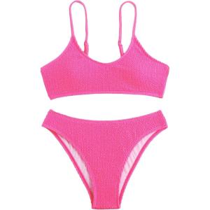 imageSOLY HUX Bikini Sets for Women Solid Textured Bikini Bathing Suits 2 Piece SwimsuitSolid Hotpink