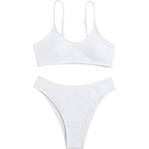 imageSOLY HUX Bikini Sets for Women Solid Textured Bikini Bathing Suits 2 Piece SwimsuitSolid White