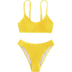 imageSOLY HUX Bikini Sets for Women Solid Textured Bikini Bathing Suits 2 Piece SwimsuitSolid Yellow