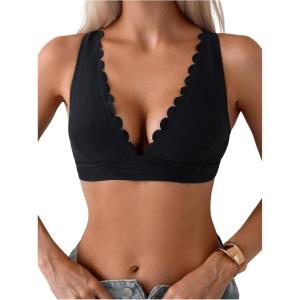 imageSOLY HUX Womens Deep V Neck Bikini Top Push Up Padded Swimsuit Top Bathing SuitsPlain Black