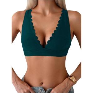 imageSOLY HUX Womens Deep V Neck Bikini Top Push Up Padded Swimsuit Top Bathing SuitsTeal Blue