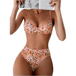 imageSOLY HUX Womens Floral Print Swimsuit Underwire Bathing Suit Two Piece Bikini SetsMulticoloured Floral