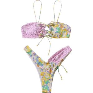 imageSOLY HUX Womens Floral Print Tie Front High Cut Bikini Bathing Suit 2 Piece SwimsuitsMulticoloured