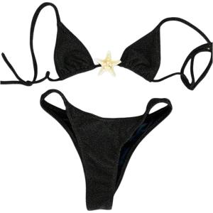 imageSOLY HUX Womens Sexy Halter Triangle Bikini Set Tie String Swimsuit High Cut Thong Two Piece Bathing SuitPure Black