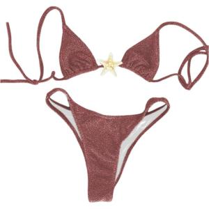 imageSOLY HUX Womens Sexy Halter Triangle Bikini Set Tie String Swimsuit High Cut Thong Two Piece Bathing SuitPure Red