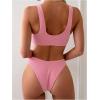 imageSOLY HUX Bathing Suit for Women Cut Out Square Neck Bikini Sets Two Piece SwimsuitSolid Pink