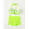 imageSOLY HUX Bikini Sets for Women Fringe Hem Push Up Halter Swimsuit Two Piece Bathing SuitsSolid Lime Green