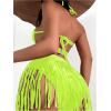 imageSOLY HUX Bikini Sets for Women Fringe Hem Push Up Halter Swimsuit Two Piece Bathing SuitsSolid Lime Green