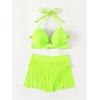 imageSOLY HUX Bikini Sets for Women Fringe Hem Push Up Halter Swimsuit Two Piece Bathing SuitsSolid Lime Green