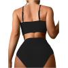imageSOLY HUX Bikini Sets for Women Twist Front High Waisted Swimsuit Two Piece Bathing SuitsSolid Black