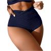 imageSOLY HUX Bikini Sets for Women Twist Front High Waisted Swimsuit Two Piece Bathing SuitsSolid Navy Blue
