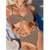 imageSOLY HUX Womens Bikini Sets Striped Bowknot Bathing Suits Spaghetti Strap Two Piece SwimsuitBrown Striped