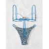 imageSOLY HUX Womens Bikini Sets Two Piece Leopard Print Swimsuit High Cut Spaghetti Straps Bathing SuitBlue Leopard