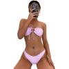 imageSOLY HUX Womens Floral Print Tie Front Bandeau Bikini Bathing Suit 2 Piece SwimsuitsPink