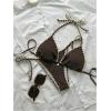 imageSOLY HUX Womens Halter Tie Side Bikini Set High Cut Triangle Textured Swimsuit 2 Piece Bathing SuitCoffee Brown