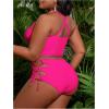 imageSOLY HUX Womens Plus Size Bikini Set Sexy Swimsuit Lace Up Tummy Control 2 Piece Bathing SuitHot Pink