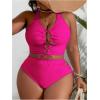 imageSOLY HUX Womens Plus Size Bikini Set Sexy Swimsuit Lace Up Tummy Control 2 Piece Bathing SuitHot Pink