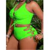 imageSOLY HUX Womens Plus Size Bikini Set Sexy Swimsuit Lace Up Tummy Control 2 Piece Bathing SuitLime Green