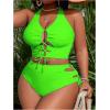 imageSOLY HUX Womens Plus Size Bikini Set Sexy Swimsuit Lace Up Tummy Control 2 Piece Bathing SuitLime Green