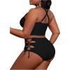 imageSOLY HUX Womens Plus Size Bikini Set Sexy Swimsuit Lace Up Tummy Control 2 Piece Bathing SuitPlain Black