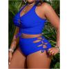 imageSOLY HUX Womens Plus Size Bikini Set Sexy Swimsuit Lace Up Tummy Control 2 Piece Bathing SuitRoyal Blue