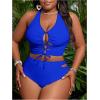 imageSOLY HUX Womens Plus Size Bikini Set Sexy Swimsuit Lace Up Tummy Control 2 Piece Bathing SuitRoyal Blue