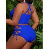 imageSOLY HUX Womens Plus Size Bikini Set Sexy Swimsuit Lace Up Tummy Control 2 Piece Bathing SuitRoyal Blue