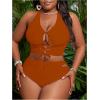 imageSOLY HUX Womens Plus Size Bikini Set Sexy Swimsuit Lace Up Tummy Control 2 Piece Bathing SuitSolid Bronze