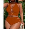 imageSOLY HUX Womens Plus Size Bikini Set Sexy Swimsuit Lace Up Tummy Control 2 Piece Bathing SuitSolid Bronze