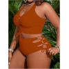 imageSOLY HUX Womens Plus Size Bikini Set Sexy Swimsuit Lace Up Tummy Control 2 Piece Bathing SuitSolid Bronze