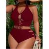 imageSOLY HUX Womens Plus Size Bikini Set Sexy Swimsuit Lace Up Tummy Control 2 Piece Bathing SuitSolid Burgundy