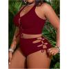 imageSOLY HUX Womens Plus Size Bikini Set Sexy Swimsuit Lace Up Tummy Control 2 Piece Bathing SuitSolid Burgundy
