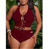 imageSOLY HUX Womens Plus Size Bikini Set Sexy Swimsuit Lace Up Tummy Control 2 Piece Bathing SuitSolid Burgundy
