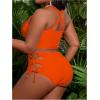 imageSOLY HUX Womens Plus Size Bikini Set Sexy Swimsuit Lace Up Tummy Control 2 Piece Bathing SuitSolid Orange