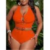 imageSOLY HUX Womens Plus Size Bikini Set Sexy Swimsuit Lace Up Tummy Control 2 Piece Bathing SuitSolid Orange