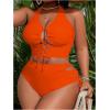 imageSOLY HUX Womens Plus Size Bikini Set Sexy Swimsuit Lace Up Tummy Control 2 Piece Bathing SuitSolid Orange