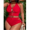 imageSOLY HUX Womens Plus Size Bikini Set Sexy Swimsuit Lace Up Tummy Control 2 Piece Bathing SuitSolid Red
